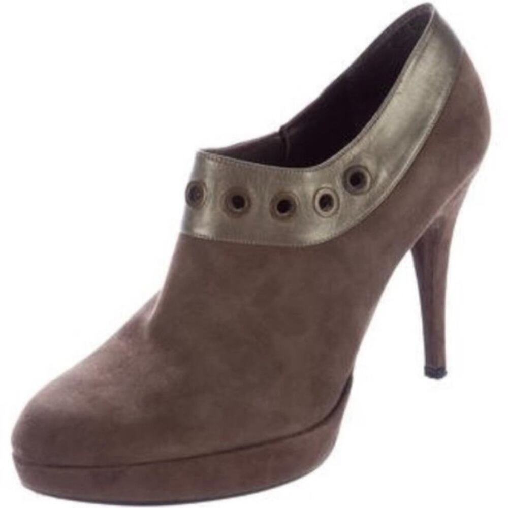 Stuart Weitzman Ankle Booties Sz 9 Brown Suede Modern Gtommet Moto Barbiecore